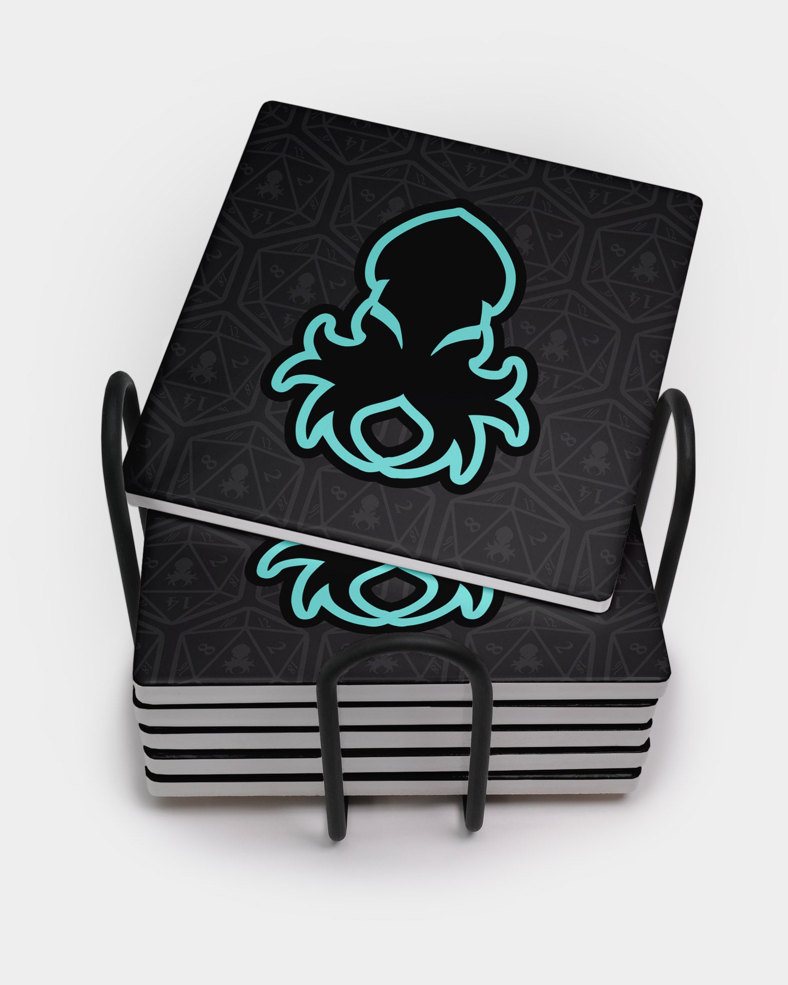 Teal Kraken Square Coaster Set